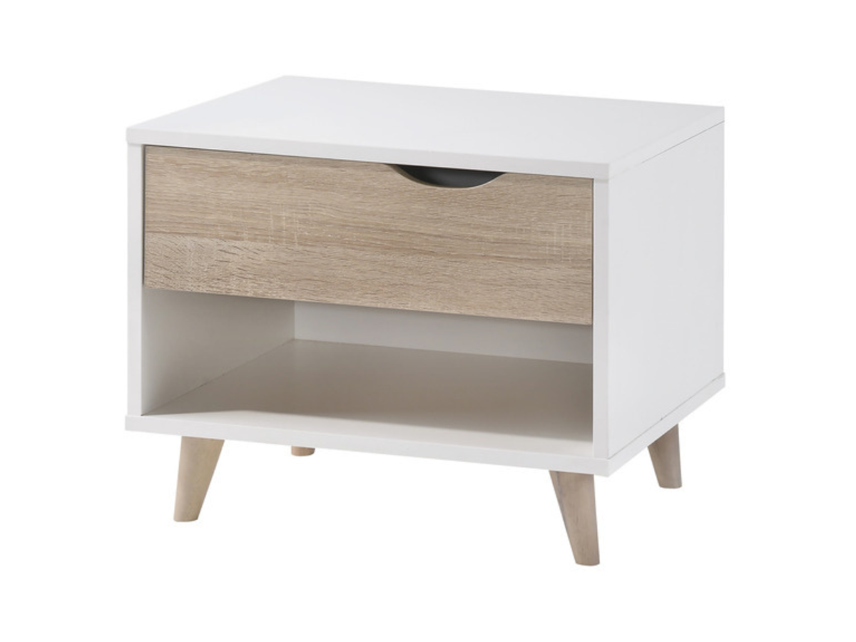 Stockholm 1-Drawer Bedside Cabinet in White Oak