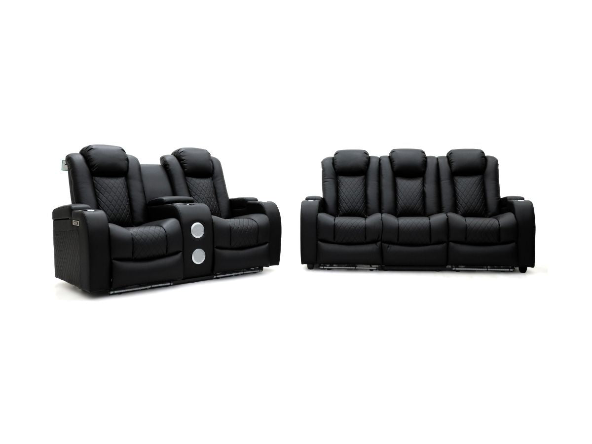 Tech 8 Smart Black Electric Cinema Recliner Sofa 3+2
