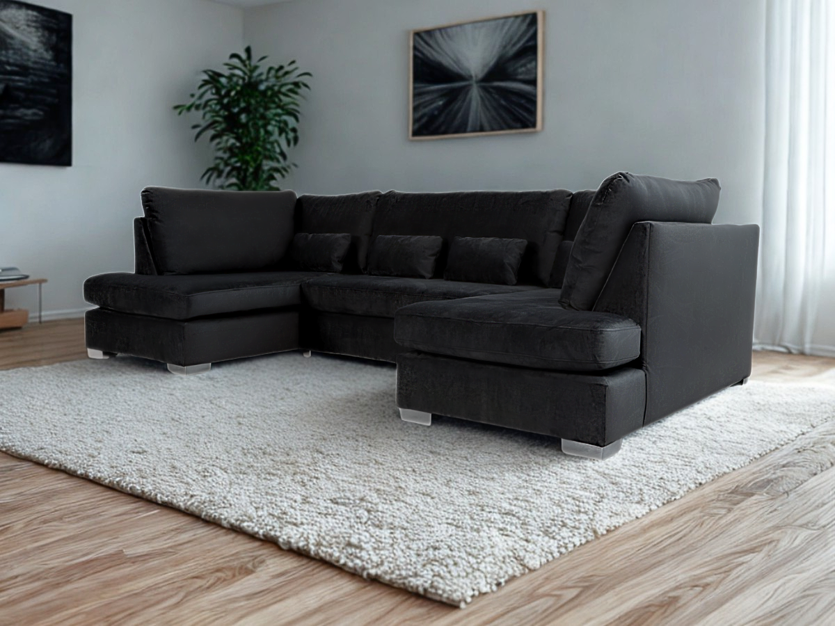 Belgravia Black U Shape Sofa Luxury Plush Velvet