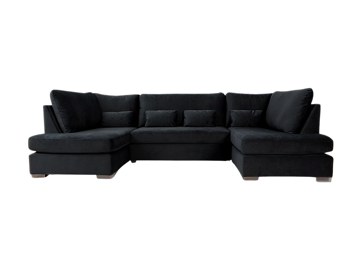 Belgravia Black U Shape Sofa Luxury Plush Velvet