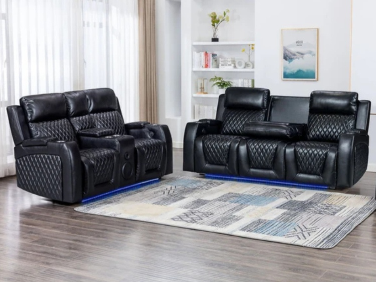 Boston Electric Recliner 3+2 Sofa Set in Grey and Black Aire Leather