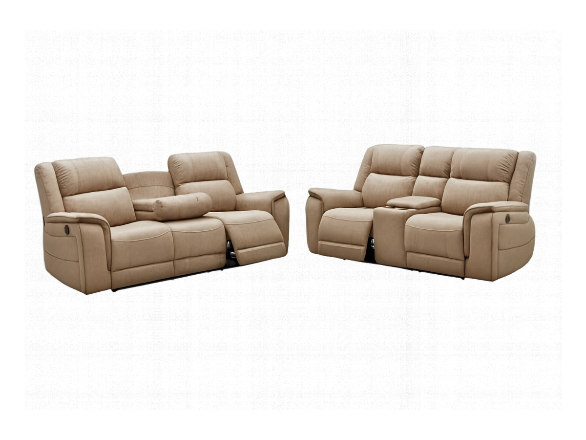Hanna Beige Electric Recliner 3+2 Sofa Set Micro Fabric