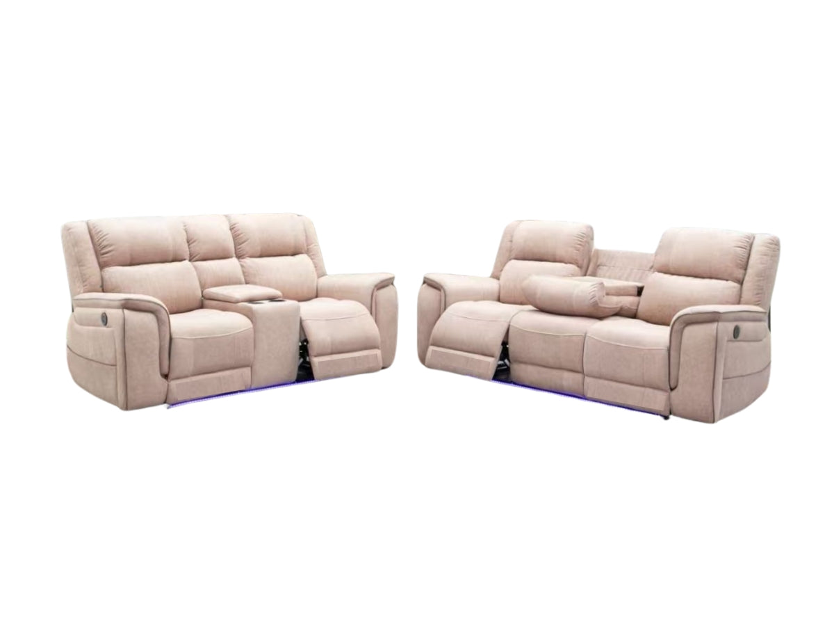 Hanna Cream Electric Recliner 3+2 Sofa Set Micro Fabric