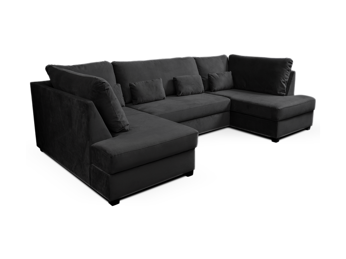 Meri U Shape Sofa Bed with Storage Black Plush Velvet