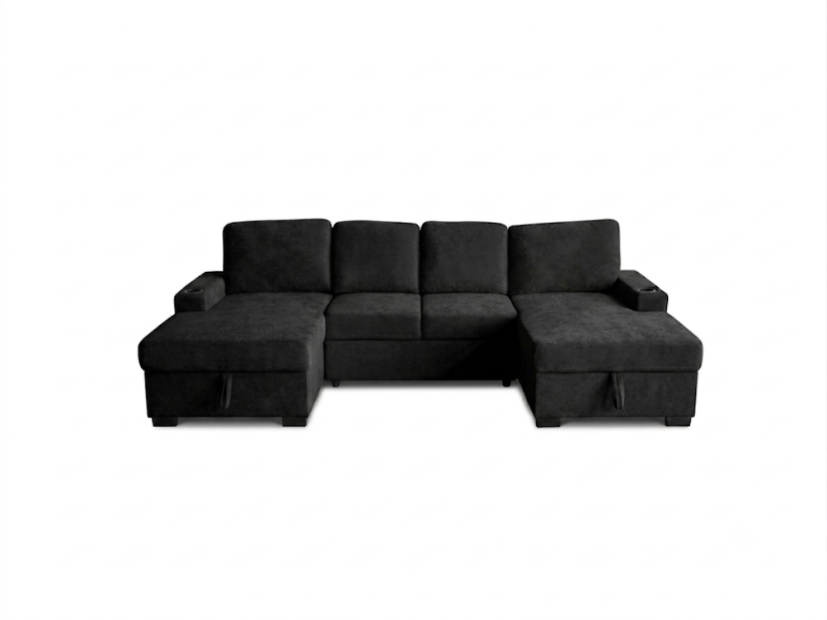 Black Chenille U Shape Sofa Bed with Storage