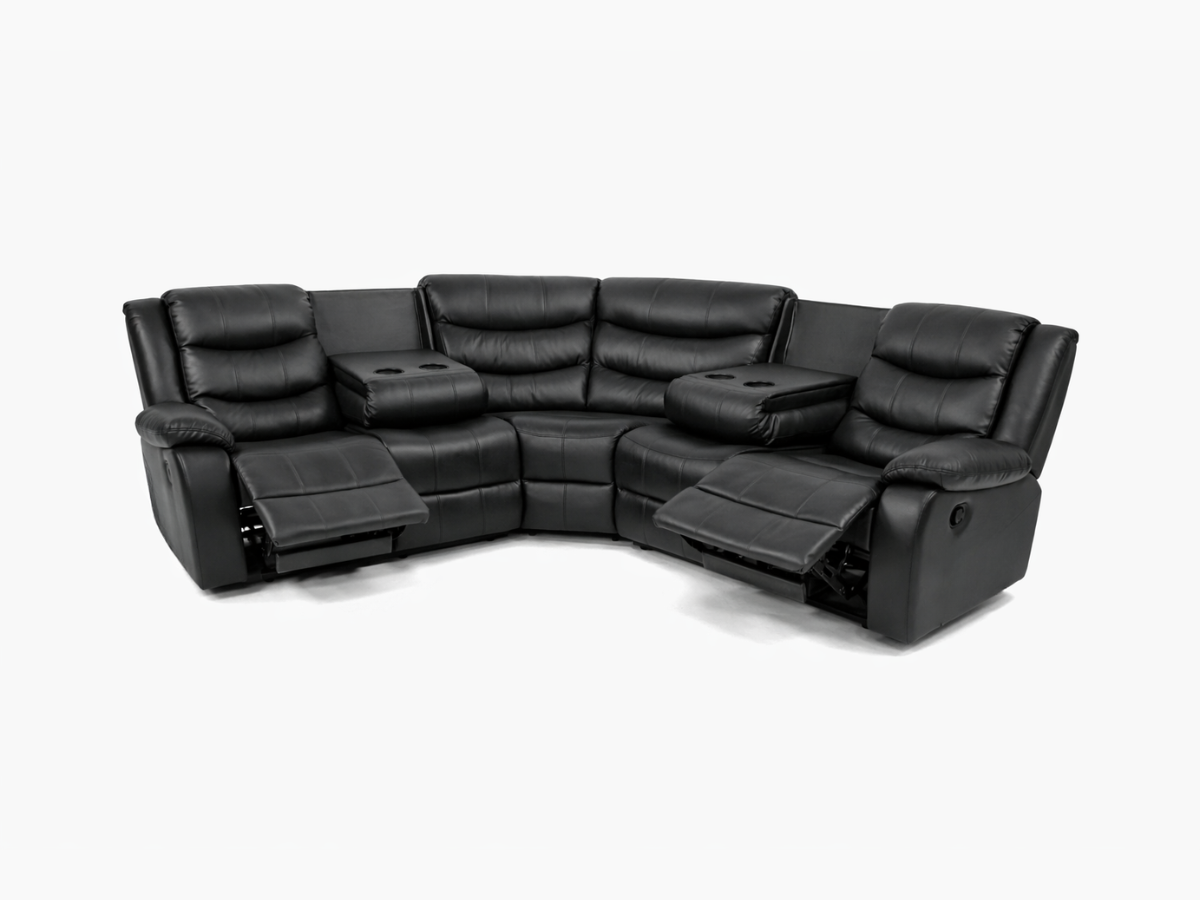 Roma Black Leather Recliner Corner Sofa