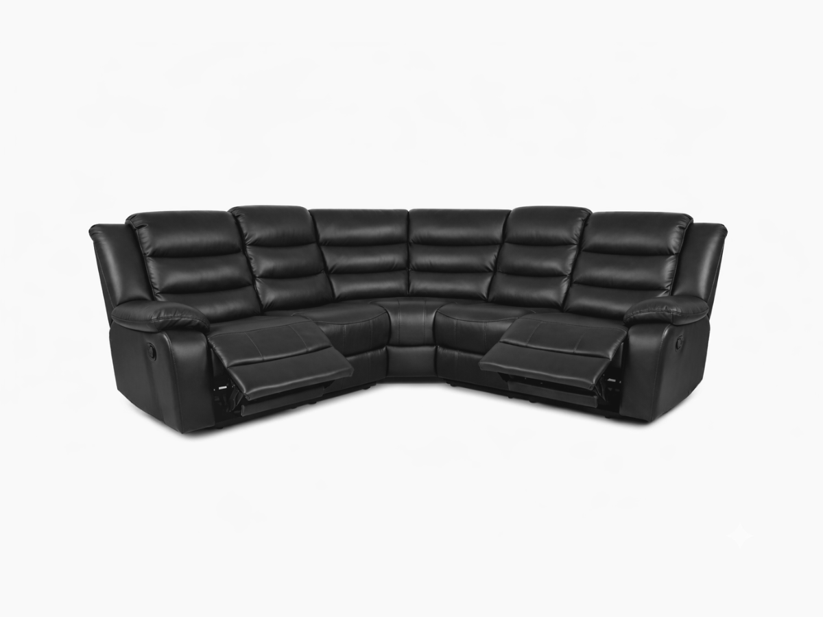 Roma Black Leather Recliner Corner Sofa