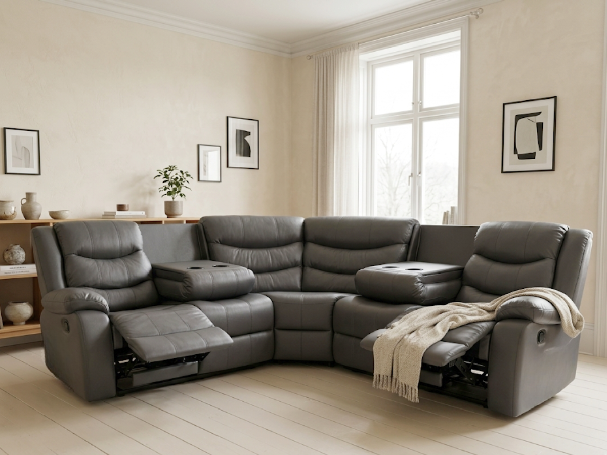 Roma Grey Leather Recliner Corner Sofa