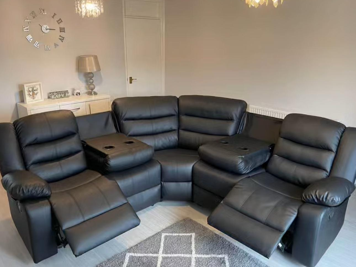 Roma Black Leather Recliner Corner Sofa