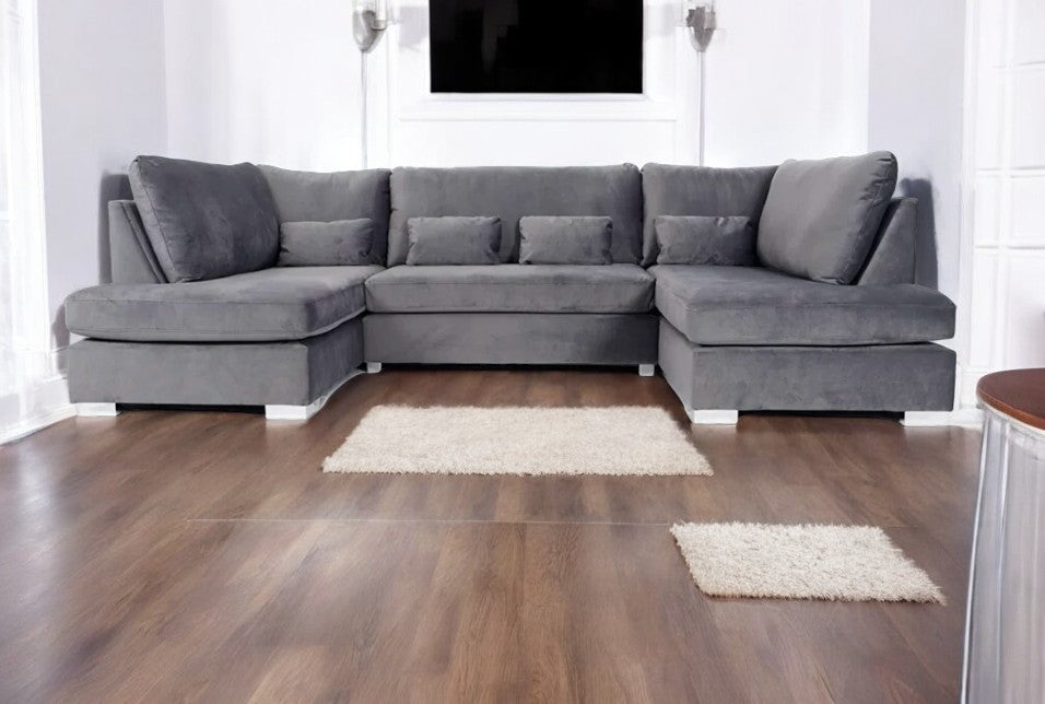 Belgravia Grey U Shape Sofa Luxury Plush Velvet