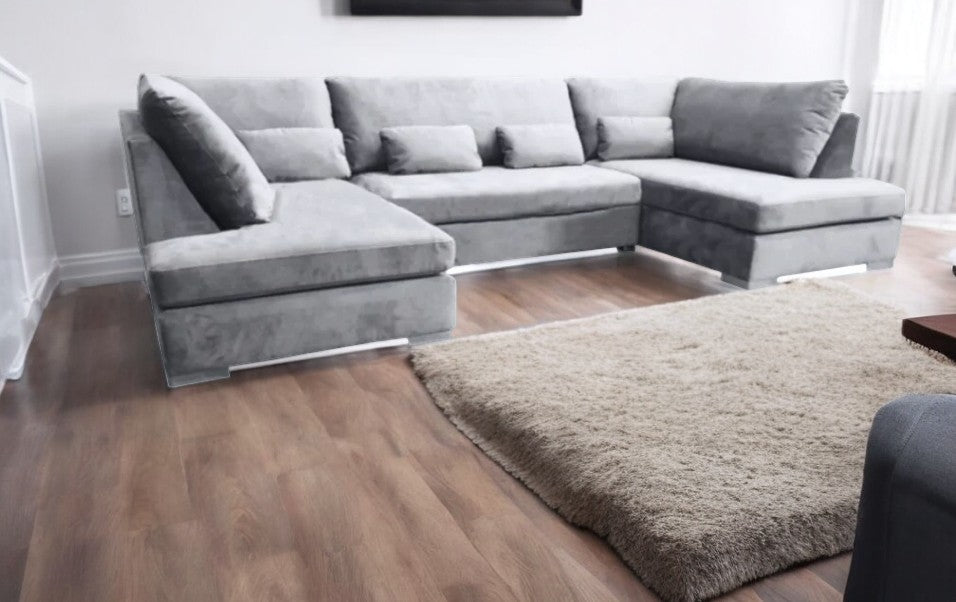 Belgravia Silver U Shape Sofa Luxury Plush Velvet