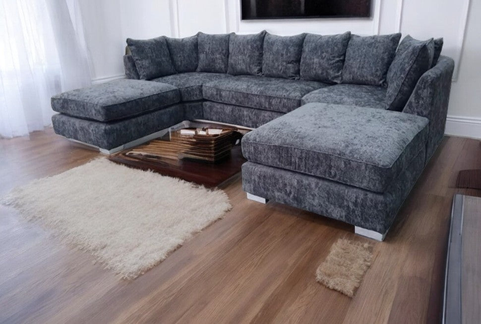 London U Shape Corner Charcoal Grey Luxury Chenille