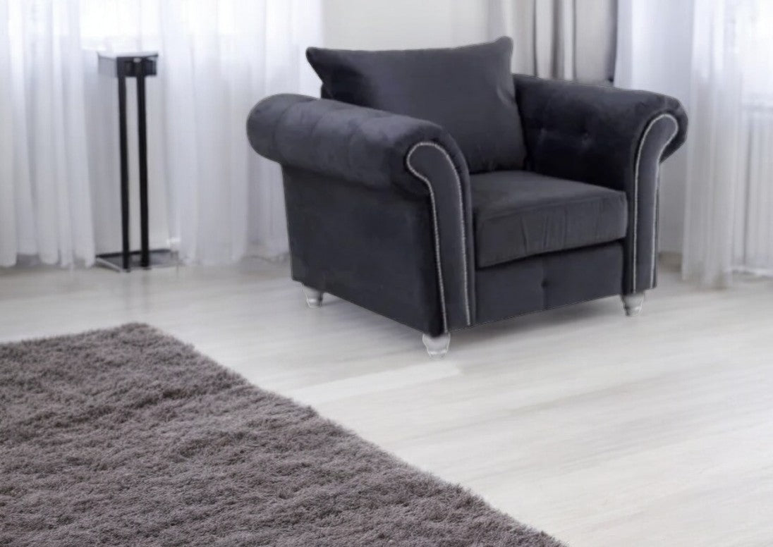 Olympia Grey Plush Velvet Armchair