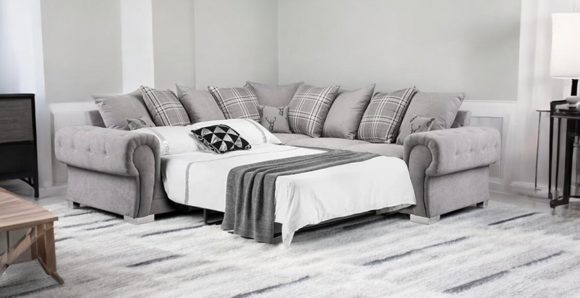 Verona Scatter Back Grey Fabric Corner Sofa Bed