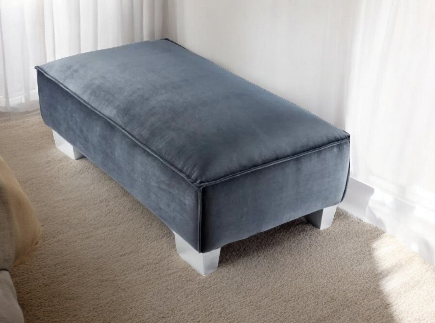 Sloane Grey Plush Velvet Footstool