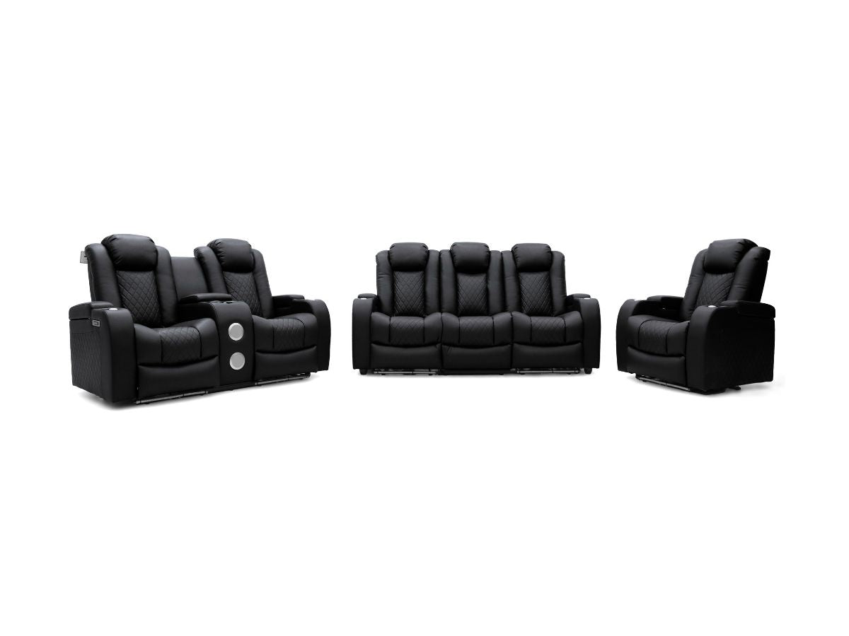 Tech 8 Smart Black Electric Cinema Recliner Sofa 3+2+1