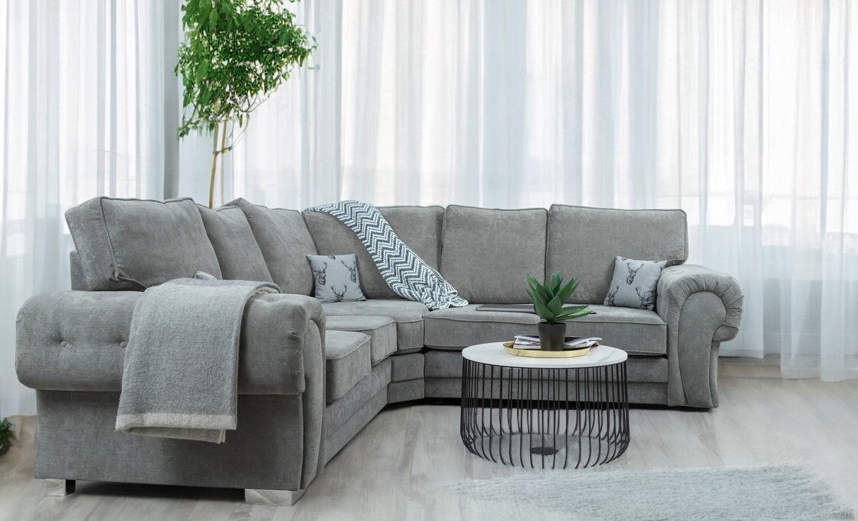 Vegas Full Back Grey Fabric 7 Seater Corner Sofa