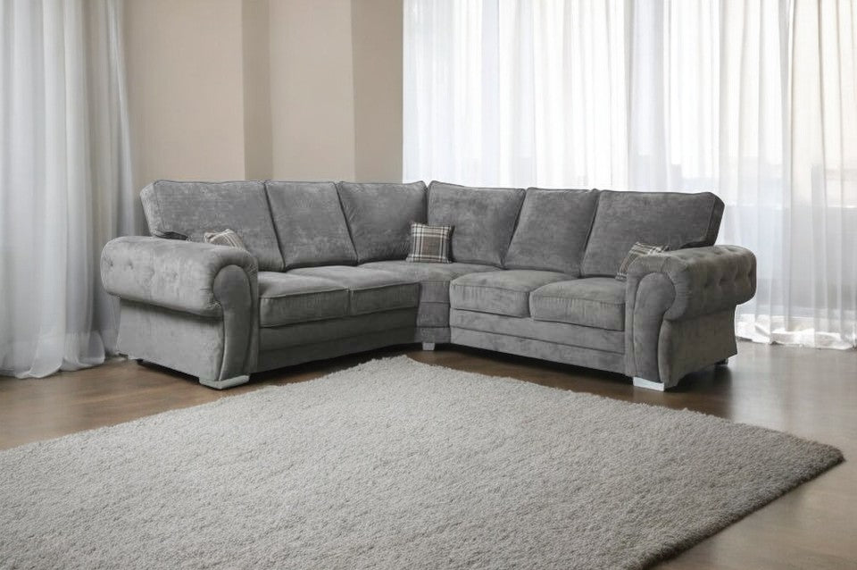 Vegas Full Back Grey Fabric 4 Seater Left Corner