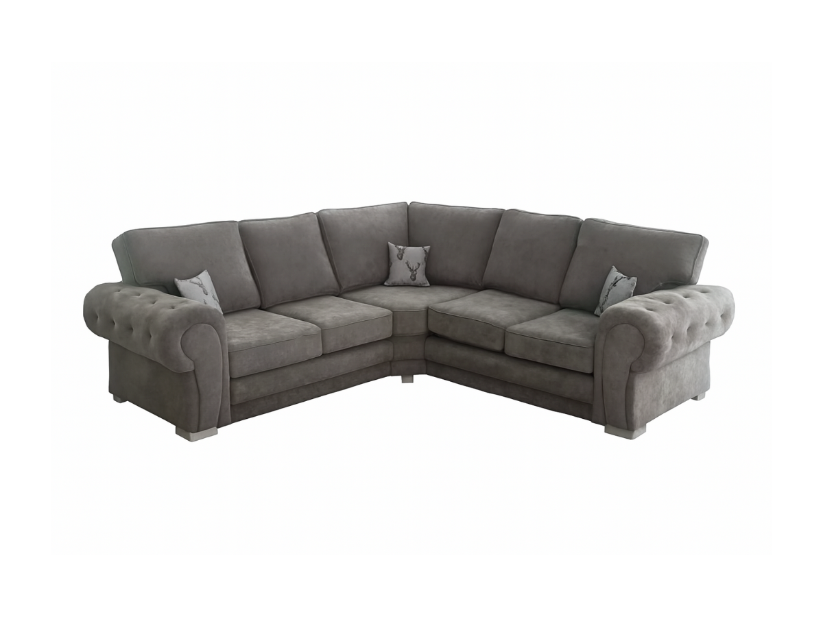 Vegas Full Back Grey Fabric 5 Seater Corner Sofa