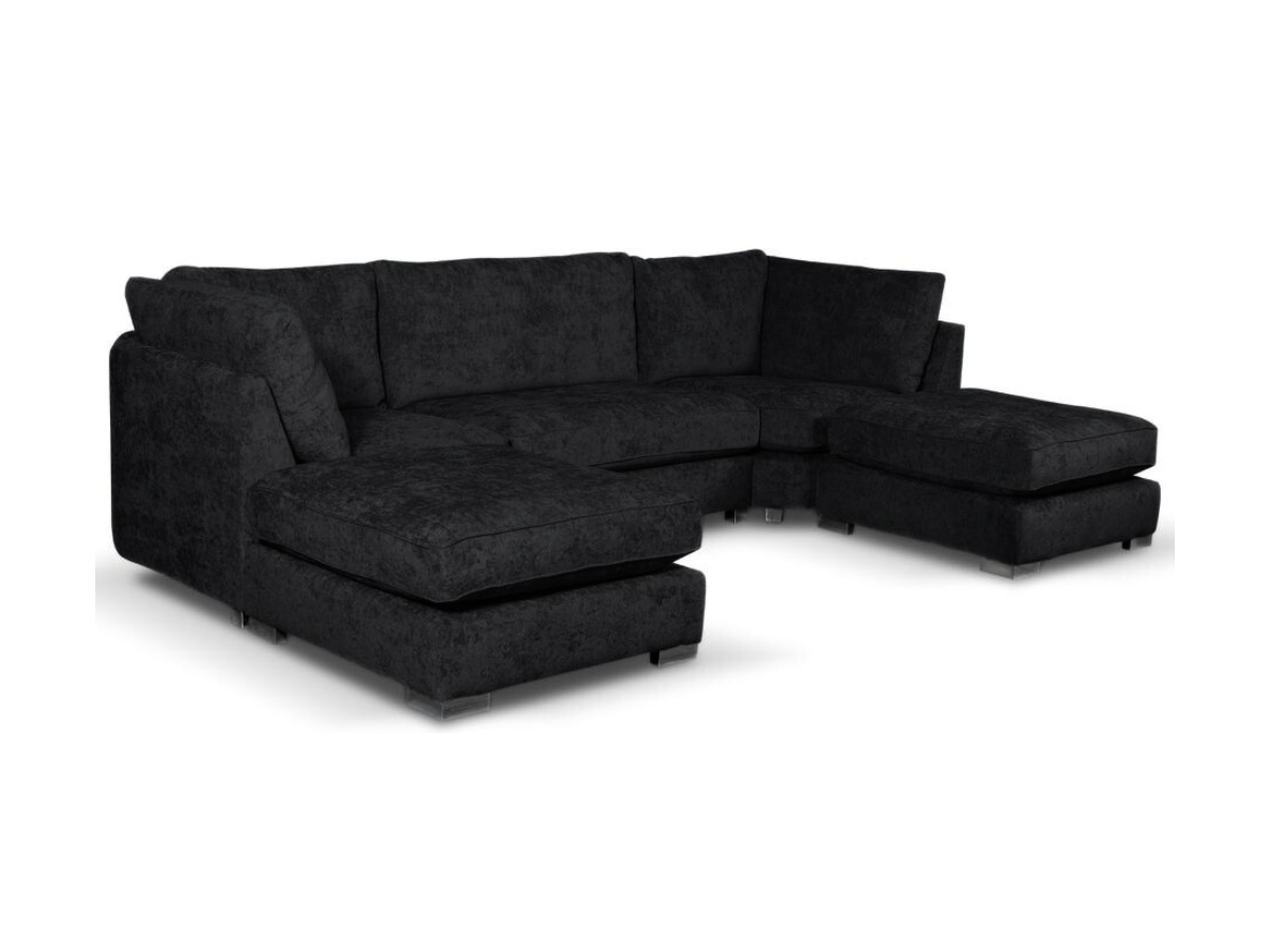 Brixton Full Back U Shape Corner Sofa Black Luxury Chenille