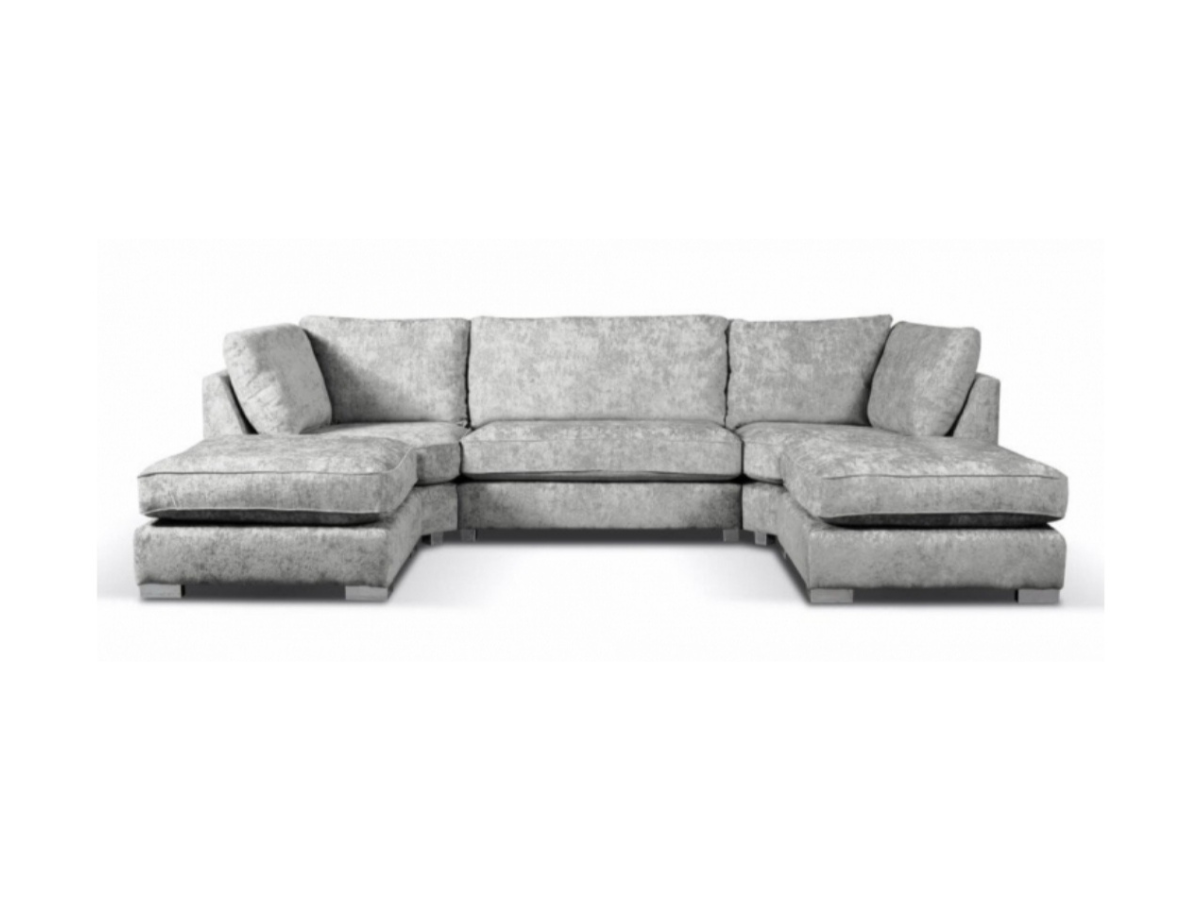 Brixton Full Back U Shape Corner Sofa Silver Luxury Chenille