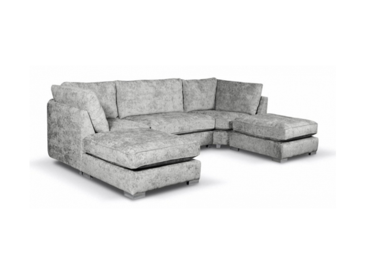 Brixton Full Back U Shape Corner Sofa Silver Luxury Chenille