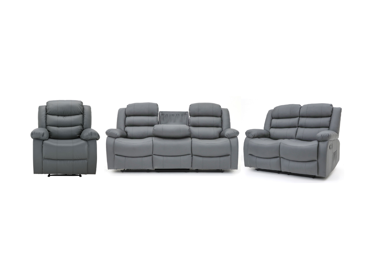 Sorrentino Grey Leather 3+2+1 Sofa Set