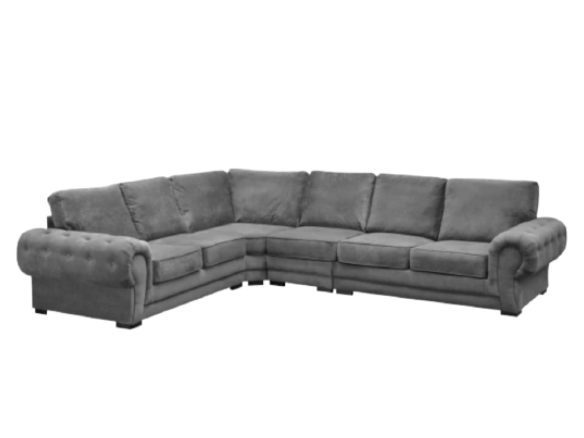 Vegas Full Back Grey Fabric 6 Seater Corner Sofa