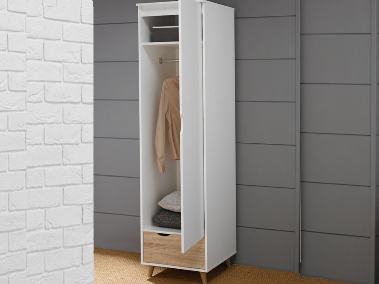 Stockholm 1-Door Wardrobe White Oak