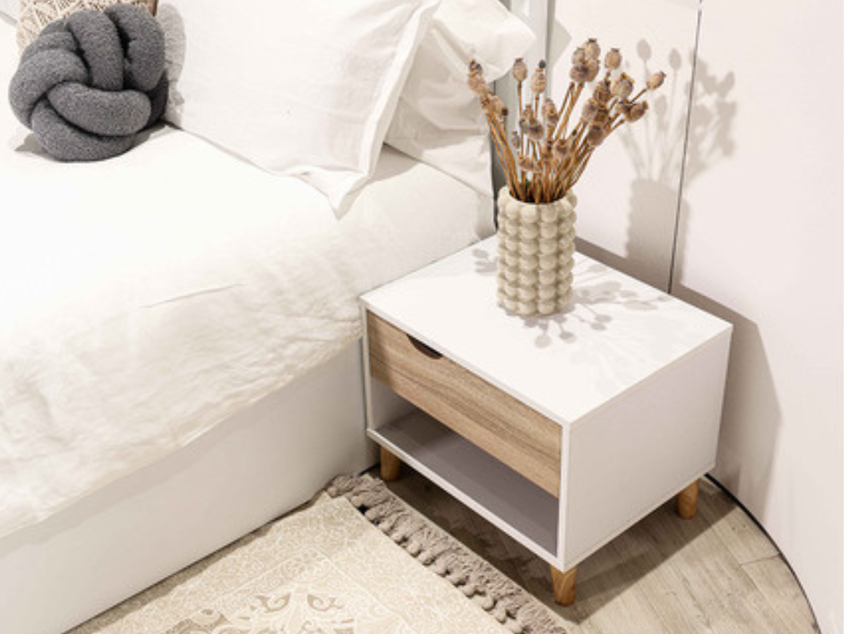 Stockholm 1-Drawer Bedside Cabinet in White Oak