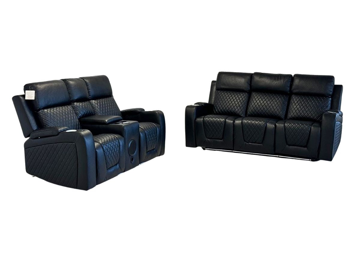 Boston Electric Recliner 3+2 Sofa Set in Grey and Black Aire Leather