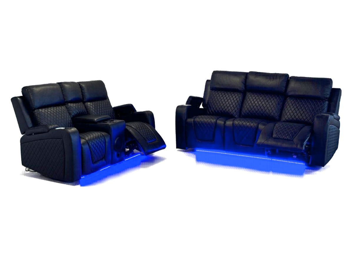 Boston Electric Recliner 3+2 Sofa Set in Grey and Black Aire Leather