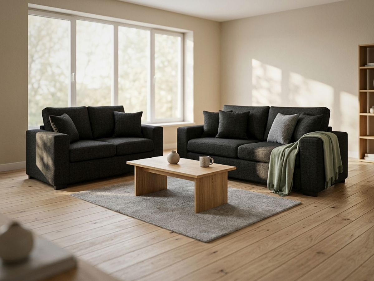Black Fabric Sofa Set
