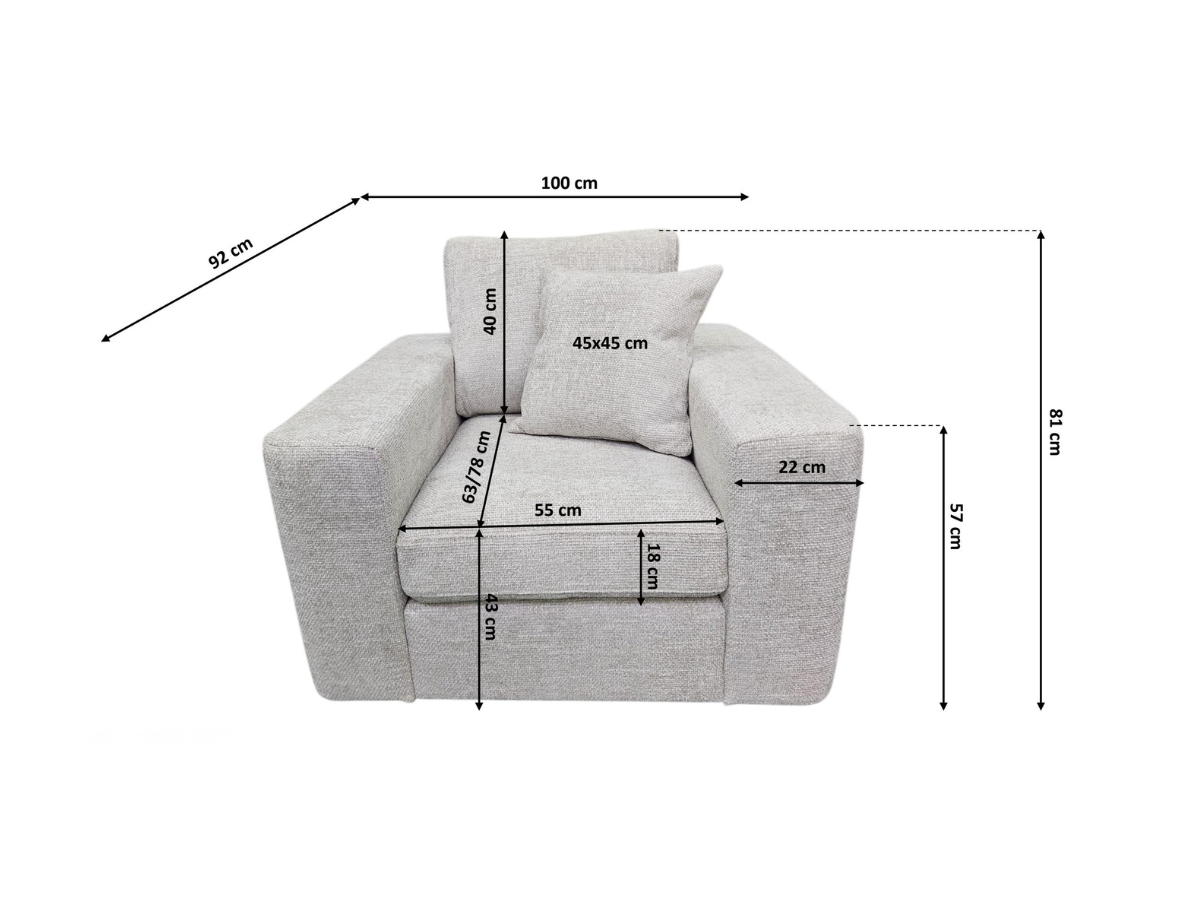 Cream fabric armchair dimensions