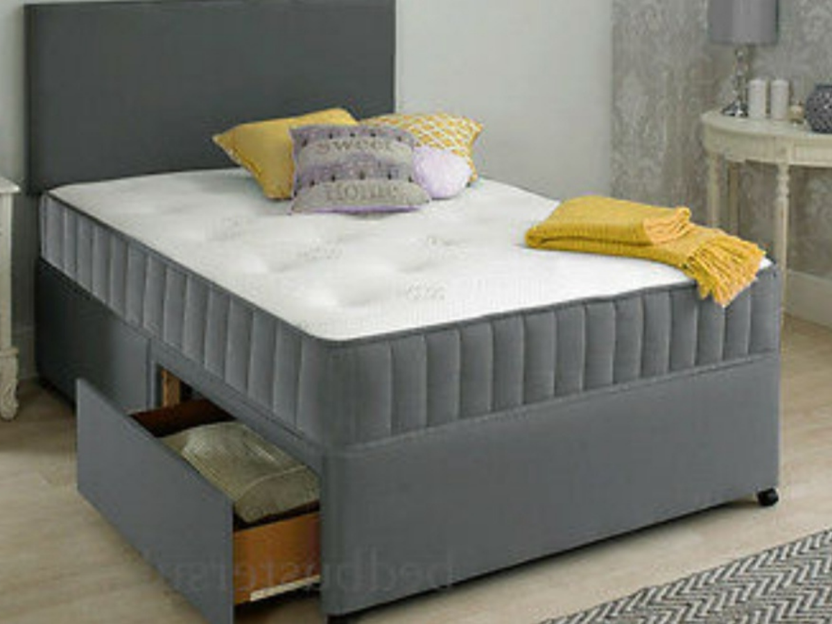 Divan Bed Set With Memory Mattress Grey - 4ft6 Double