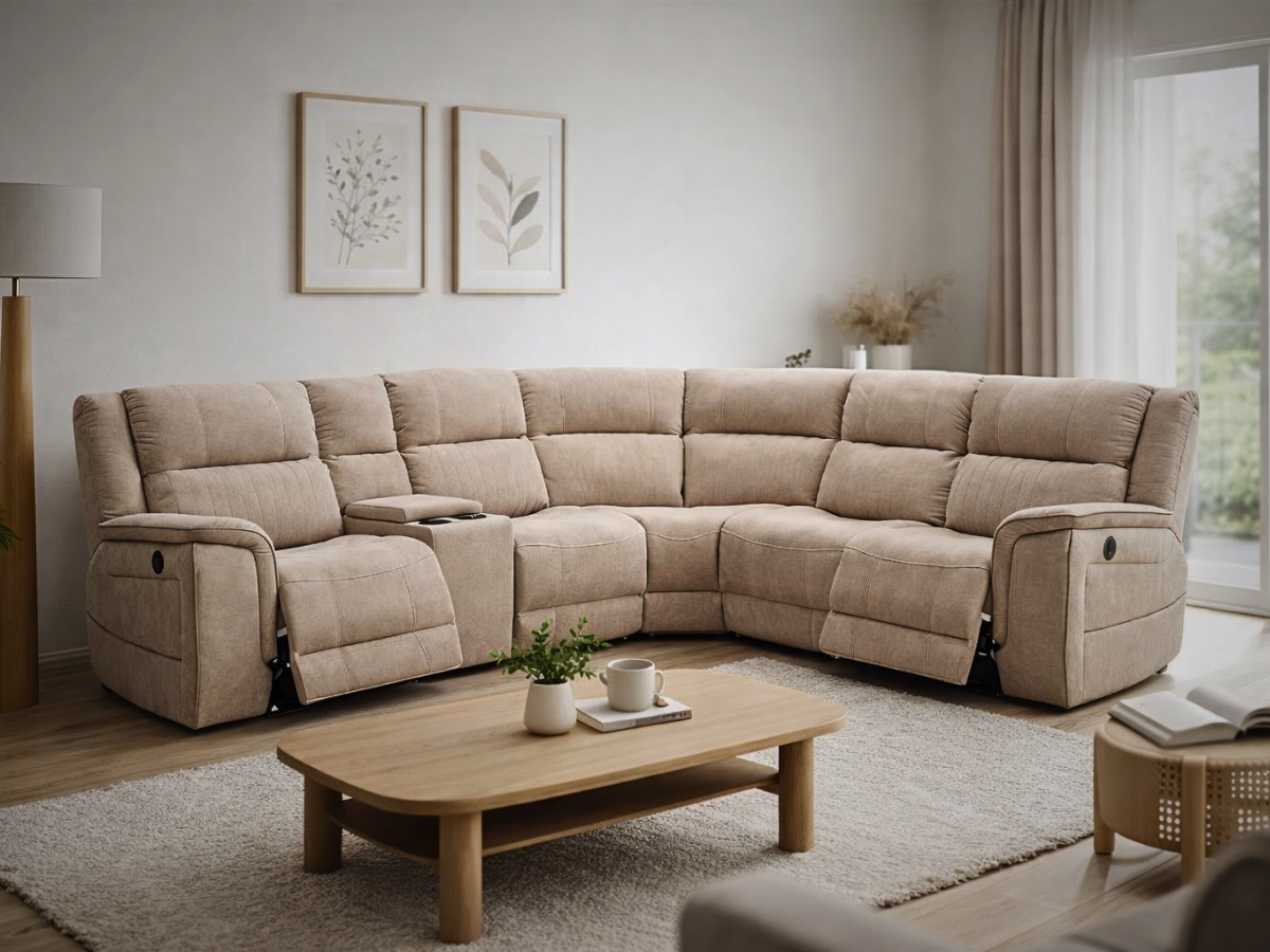 Hanna Beige Micro Fabric Electric Corner Sofa