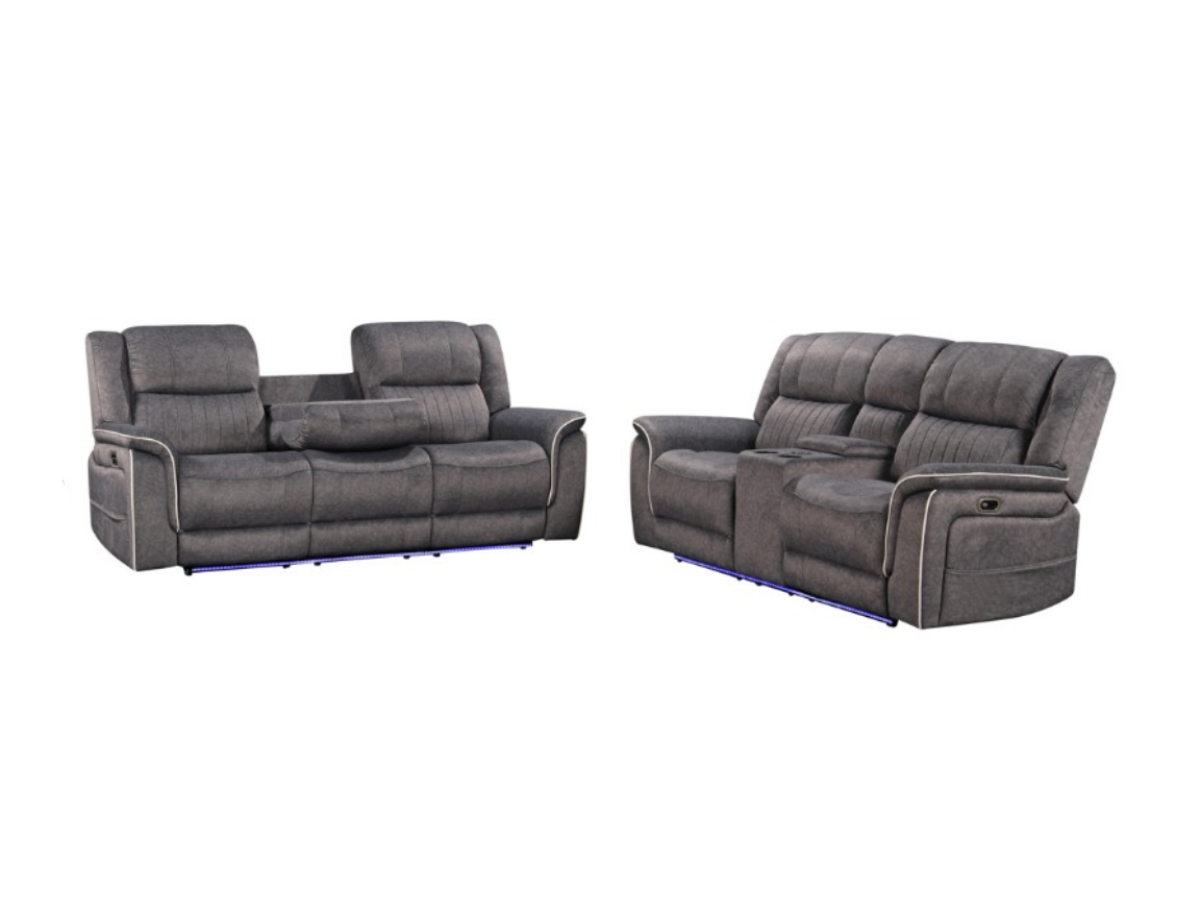 Hannan Electric Recliner Sofa Set 3 and 2 Seater Grey Micro Fabric