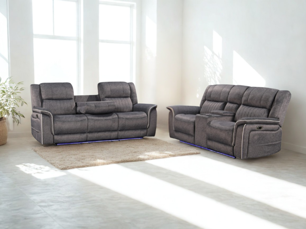 Hannan Electric Recliner Sofa Set 3 and 2 Seater Grey Micro Fabric