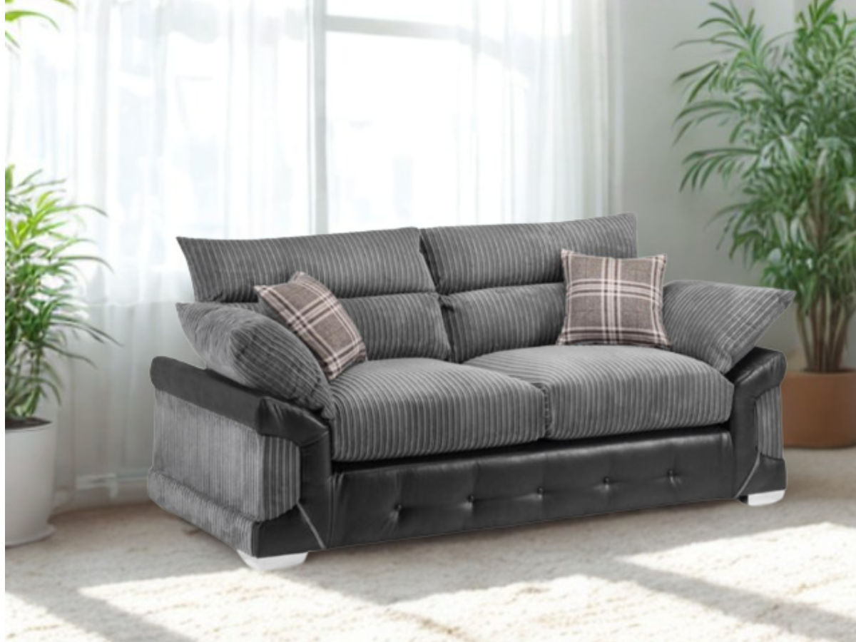 Logan Black/Grey Fabric 3 Seater Sofa