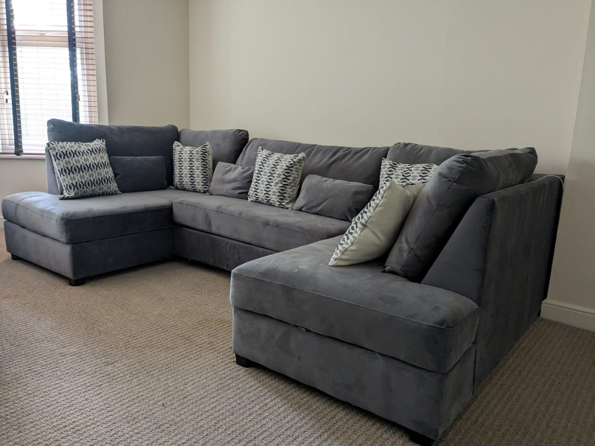 Meri U Shape Sofa Bed with Storage Grey Plush Velvet