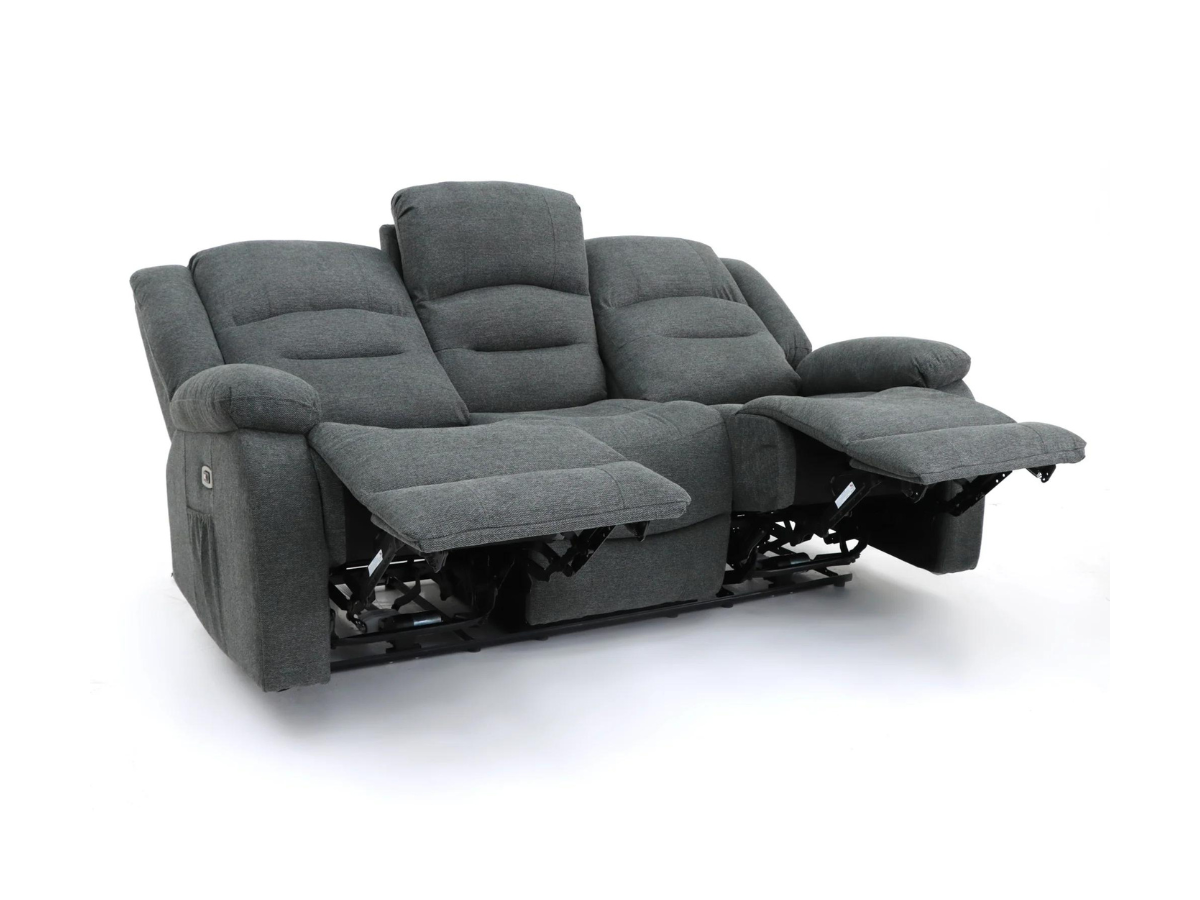 Napoli Grey Fabric Electric Recliner 3 Seater Sofa