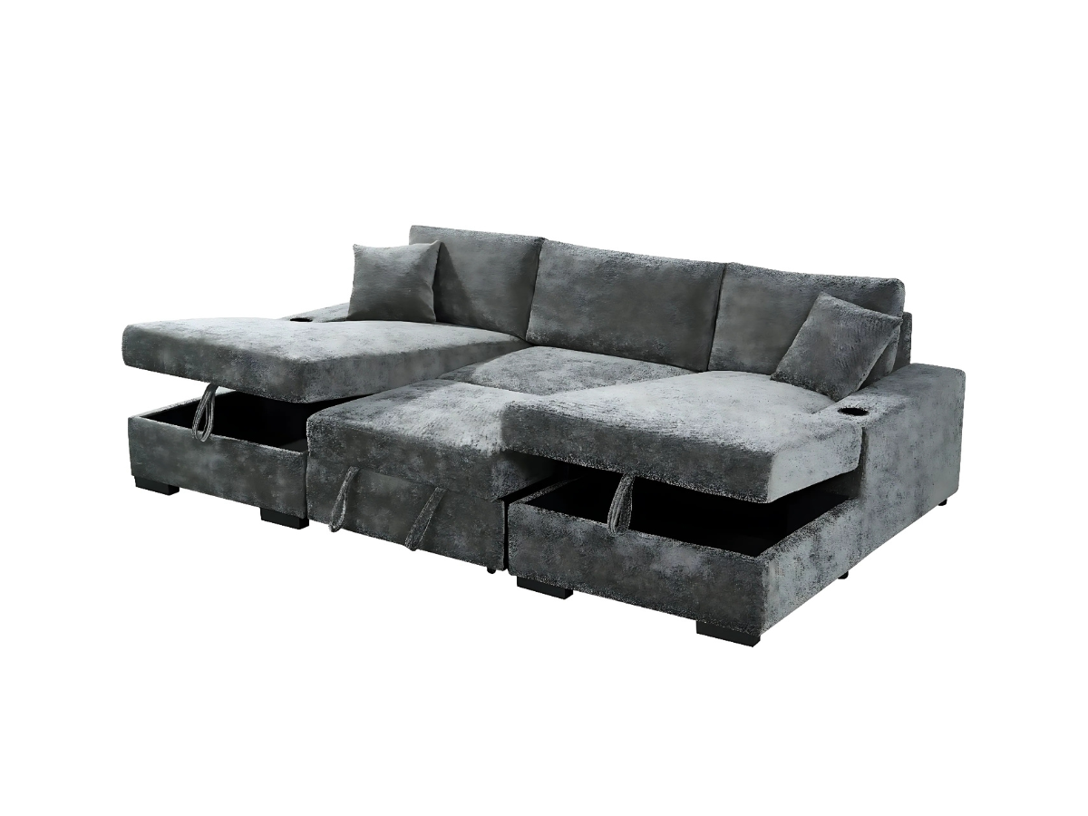 Grey Chenille sofa bed 
Grey Corner u shaped sofa bed
U shape sofa bed 
Corner sofa bed with storage