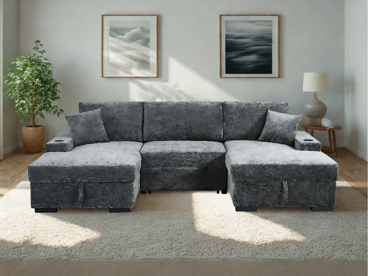 Grey Chenille sofa bed 
Grey Corner u shaped sofa bed
U shaped sofa bed with storage
