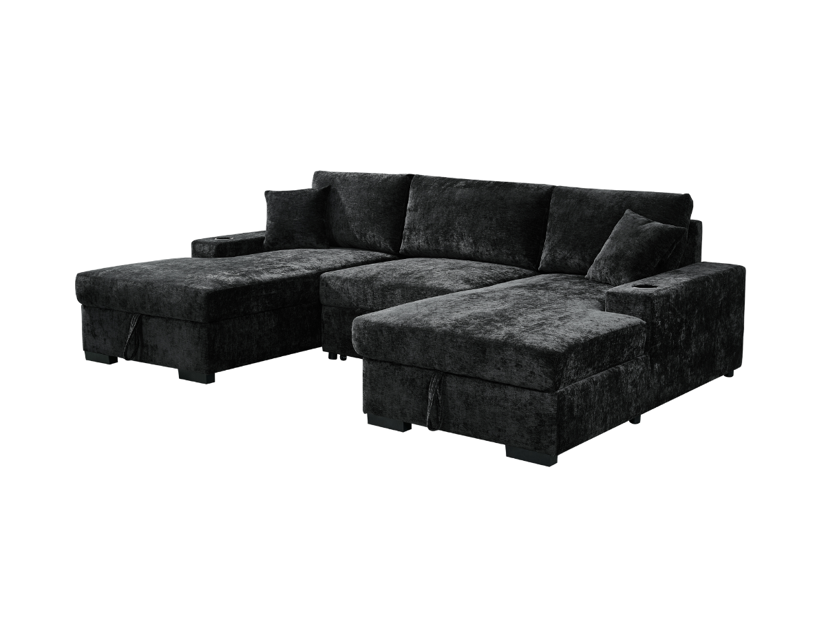 Black Chenille sofa bed 
Black Corner u shaped sofa bed
U shape sofa bed with storage