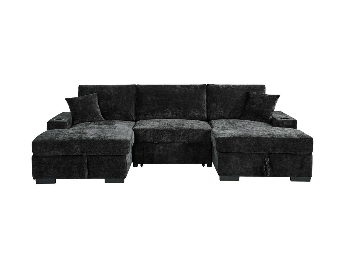 Black Chenille sofa bed 
U shaped sofa bed
U shape sofa bed with storage