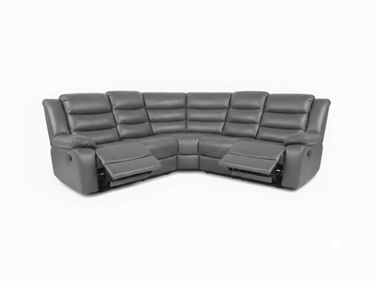 Roma Grey Leather Recliner Corner Sofa