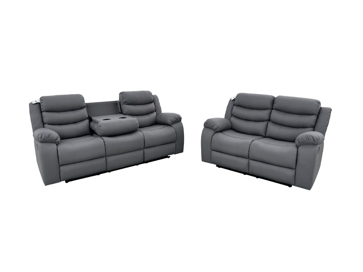 Roma Grey Leather 3+2 Recliner Sofa Set