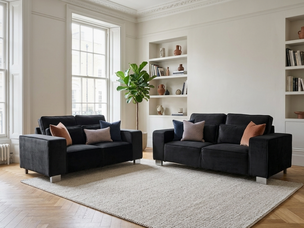 Sloane Black 3+2 Sofa Set Plush Velvet