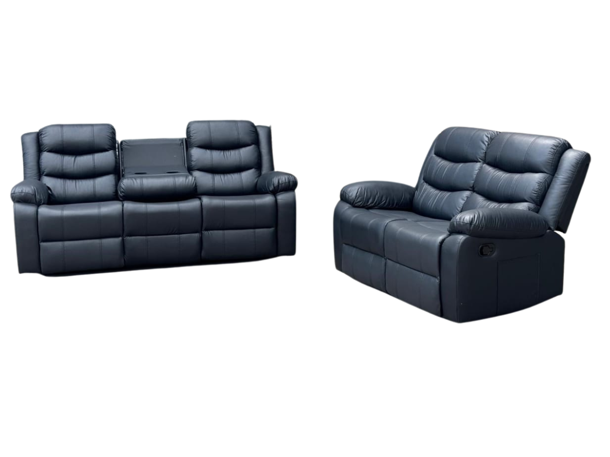 Sorrentino Black Leather 3+2 Sofa Set