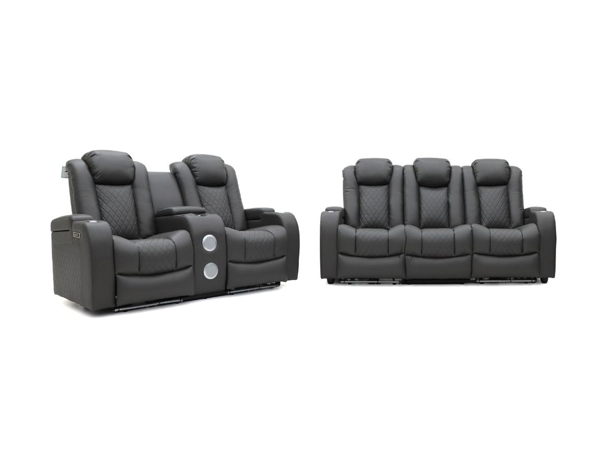 Tech 8 Smart Grey Electric Cinema Recliner Sofa 3+2 – Crazy Price Sofas